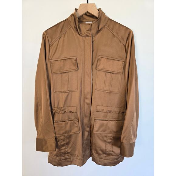 Chico’s Satin Utility Jacket – Rum | Caramel | Brown Size 2(LARGE) NWT - Picture 1 of 3